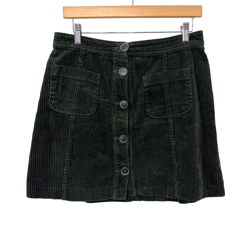 For The Republic Womens 8 Skirt Green Corduroy Button Up Mini Wide Wale Grunge